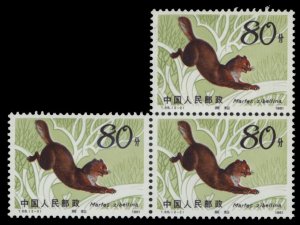 China PRC #1789, 1982 Sable, block of three, never hinged