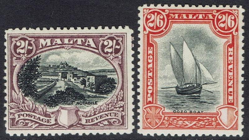 MALTA 1930 PICTORIAL 2/- AND 2/6 INSCRIBED POSTAGE REVENUE 