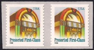 #2912A (25) cents Juke Box, Coil Pair mint OG NH VF-XF