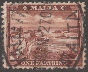Malta, stamp, Scott#19,  used,  hinged,  one farthing