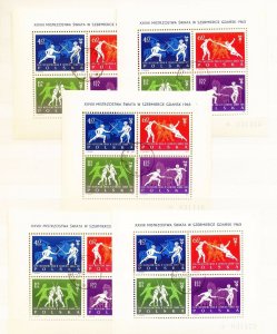 POLAND 1963 Gdansk Sport Fencing Mini Sheets Used x 5 (Del11)