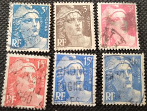 France, 1945-47, Marianne issues, 3 Fr. - 15 Fr., used, SCV$1.50