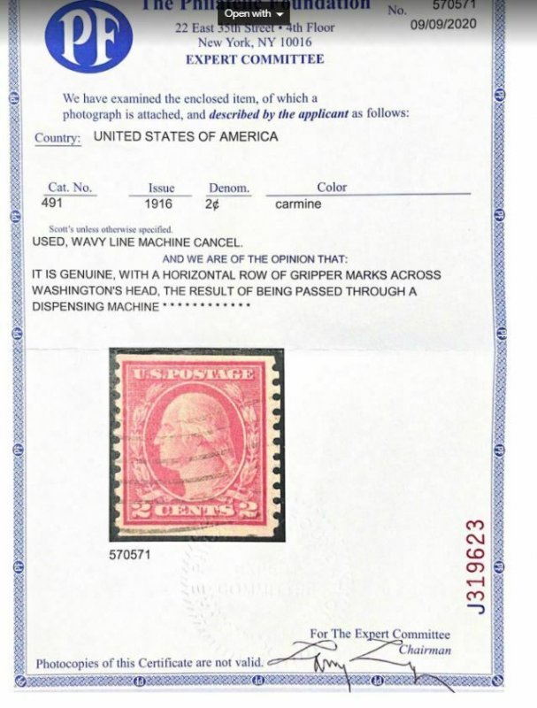 491 (VAR) VERY FINE, PF CERTIFICATE! SCOTT $800