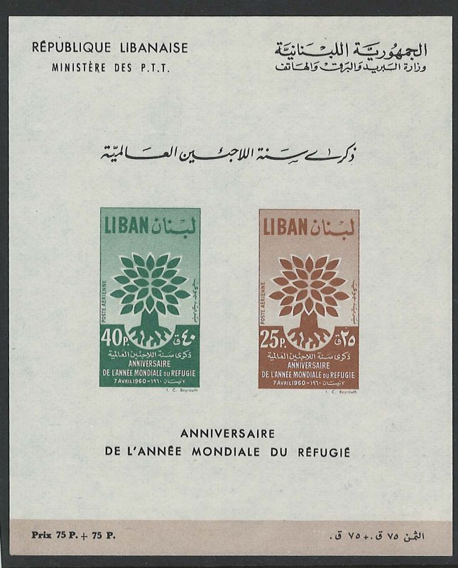 Lebanon 1960 World Refugee Year m/sheet sgMS648a f mint c£42