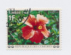 Comoro Islands 1977 Scott J6 CTO - 1fr, hibiscus