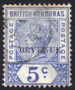 Br Honduras 1899 5c Blue BEVENUE Scott 48a SG 66a VFU Cat $175