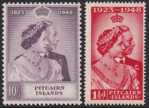 Sc# 11 / 12 1948 Pitcairn QE complete set MLH Silver Wedding CV $44.75 Stk #2