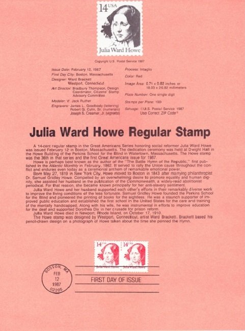 US SP718 Julia Ward Howe Souvenir Page #2176