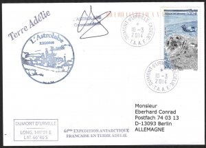 {A154} TAAF 2014 Ships L'Astrolabe Commandant Signature Antarctic Cover