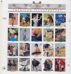US #3502 2001 AMERICAN ILLUSTRATORS- PANE OF 20 34 CENT STAMPS-MINT NEVER HINGED
