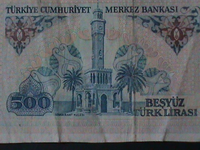 ​TURKEY-1984-CENTRAL BANK LAW OCAK-14-$500 LIRA-CIR-VF40 YEARS OLD-WATER MARK