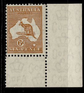 AUSTRALIA GV SG132, 6d chestnut, LH MINT. Cat £40. CORNER MAGINAL