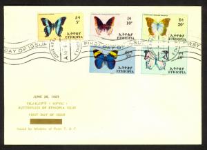 ETHIOPIA 1967 BUTTERFLIES Set Sc 476-480 on CACHET FDC