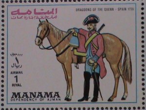 MANAMA-MILITARY UNIFORMS ON HORSE SOLIDERS  MNH FULL SHEET VERY FINE EST. $12