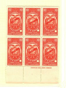 ECUADOR TELEGRAPHS *ABNCo. Imprint* SPECIMEN Two 10c Blocks{12 & 6} UM MNH MB6