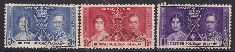 British Solomon Islands 1937 KGV1 Set Coronation used SG 57 - 59 ( E300 )