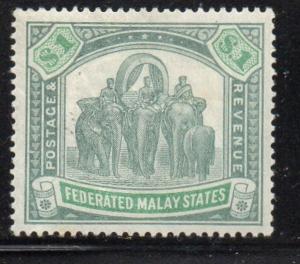 Malaya  Sc 73 1926 $1 gray grn & yellow grn Elephants stamp mint