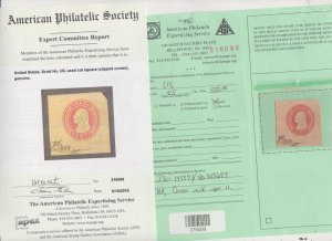 US Stamp Scott # U6 Used Full Corner Cut Square with APS Certificate