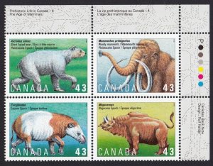 PREHISTORIC ANIMALS = Canada 1994 #1532a UR Plate Block of 4 MNH