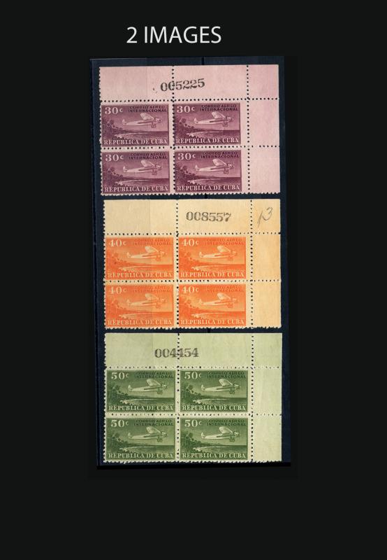 VINTAGE:CUBA 1931 PLT BLKS 4 OG NH  SCOTT C4,5,8,9,10 LOT 1931BB