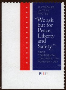 SC#5939 (Forever) First Continental Congress, 1774 Plate Single (2024) SA