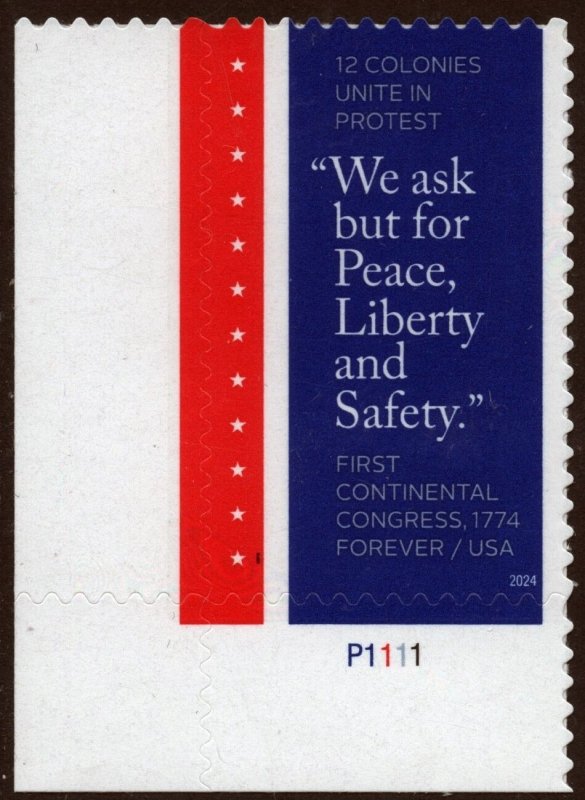 SC#5939 (Forever) First Continental Congress, 1774 Plate Single (2024) SA