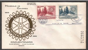 Colombia # 639 & # C274 , Rotary International Anniversary FDC - I Combine S/H