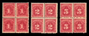 Cuba #J5-7 Cat$108+, 1914 Postage Dues, set of three in blocks of four, never...