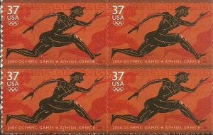 US 3863 Olympic Games Athens 37c block (4 stamps) MNH 2004