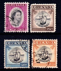 Grenada 1953-59 QEII 12c-$1.50 Used SG 200-203 CV £19