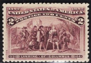 US #231 2c Brown Violet Landing of Columbus MINT NH  SCV $31