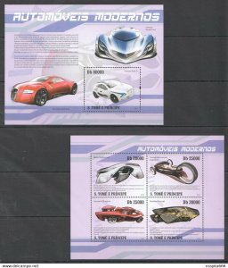 2010 S.Tome & Principe Transportation Modern Cars Automobiles Kb+Bl ** Bc837