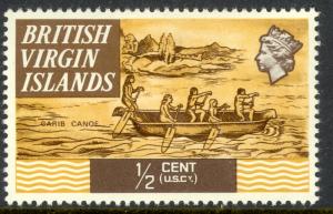 BRITISH VIRGIN ISLANDS 1970 1/2c CARIB CANOE Ships Issue Scott No. 206 MNH