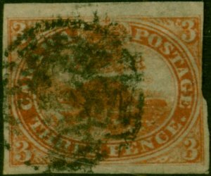 Canada 1852 3d Orange-Red Very Thin Paper SG8 Good Used