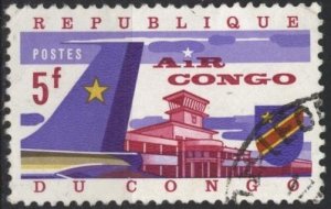 Congo (DR) 463 (used) 5fr Air Congo: tail assembly and airport (1963)