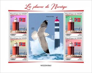 Niger - 2022 Norwegian Lighthouses - 4 Stamp Sheet - NIG220438a3