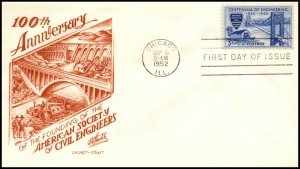 Scott 1012 - 3 Cents Civil Engineering Staehle FDC Unaddressed Planty 1012-6