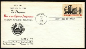 1973 Spirit of Independence Sc 1476 FDC Northwest Chapter ASDA 1st cachet