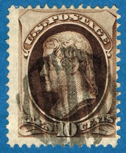 [sto224] 1870 Scott#139 used 10c brown H-GRILL cv:$800 (W.T.Crowe Expertise)