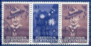 Liechtenstein 1957 Scouting Bay Scouts R. Baden - Powell strip of 3 Used