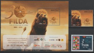 Angola 2013 Mi. 1876 1877 Bl. 140 30 Anos FILDA Lion Löwe faune Fauna MNH RARE