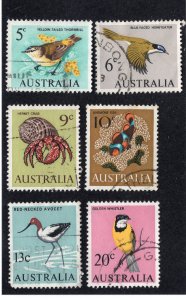 Australia 1966-71 5c to 20c Birds, Scott 401-402, 404-406, 408 used