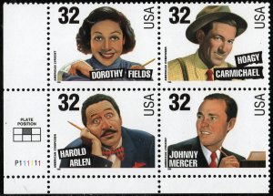 SC#3100-03 32¢ Songwriters Plate Block: LL #P111111 (1996) MNH