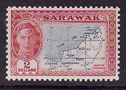 Sarawak-Sc#193- id12-unused hinged $2 rose car & blue KGVI-Maps-1950-