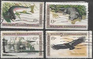 United States #1427 - 1430 Nice set.  Fish, Alligator, Polar Bear, Condor.