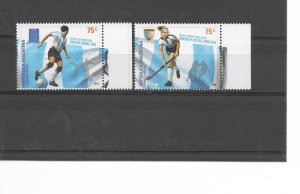 ARGENTINA 2003 SPORTS, FEMALE HOCKEY, FOOTBALL FOR THE BLIND. SET OF 2 VALUES