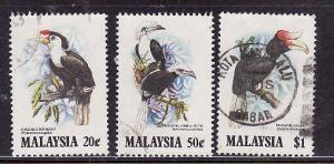 Malaysia -Sc #267-9-used-Helmeted Hornbill-Birds-1983-