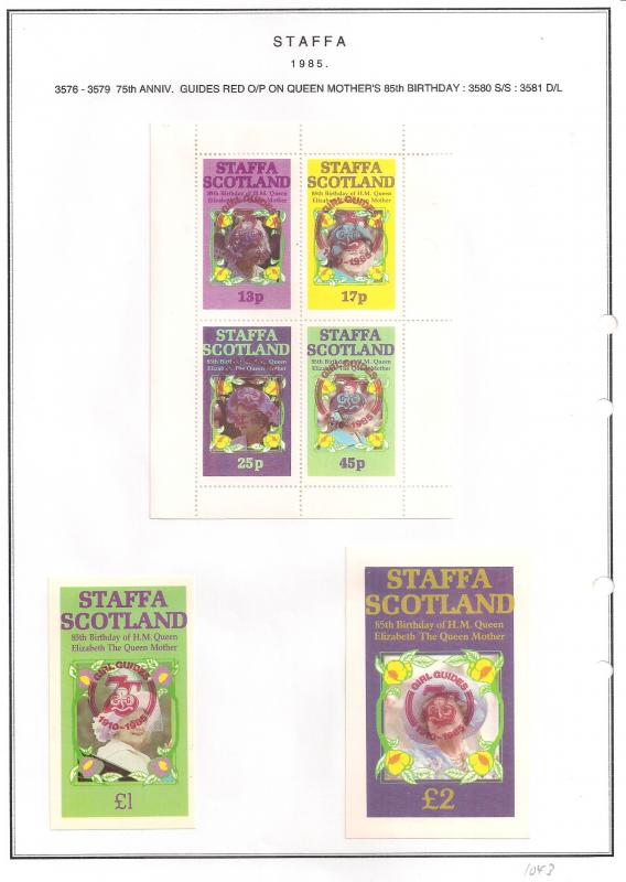 SCOTLAND - STAFFA - 1985 - Guides Red o/p - Perf 4v, Souv, De Luxe Sheets - MLH