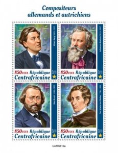 Central Africa - 2019 German & Austrian Composers - 4 Stamp Sheet - CA190810a