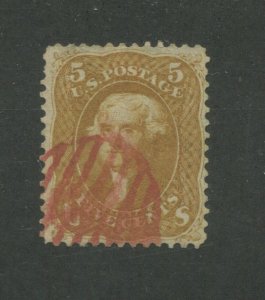 1861 United States Postage Stamp #67 Used F/VF Red Grid Cancel Certified 